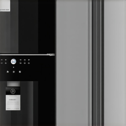 Modern kitchen featuring a high-tech smart refrigerator with water and ice dispenser, sleek design, and integrated smart features