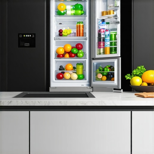 Interior view of a modern counter depth refrigerator showcasing adjustable shelves and smart display