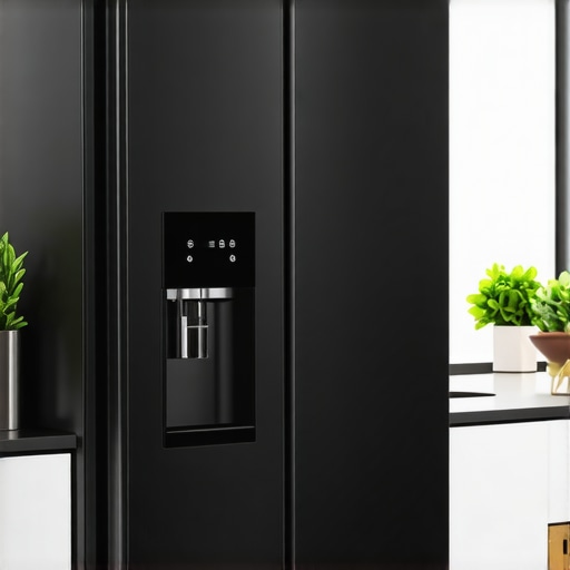 Sleek modern refrigerator with water and ice dispenser in a stylish kitchen.
