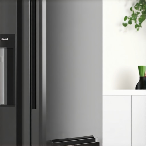 Elegant French door fridge showing water and ice dispenser in a modern kitchen