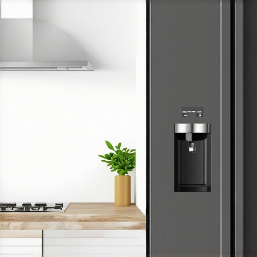 Sleek counter-depth refrigerator with water and ice features in a modern kitchen