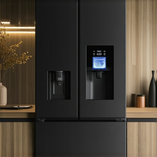 A modern smart refrigerator showcasing water and ice features in a stylish kitchen