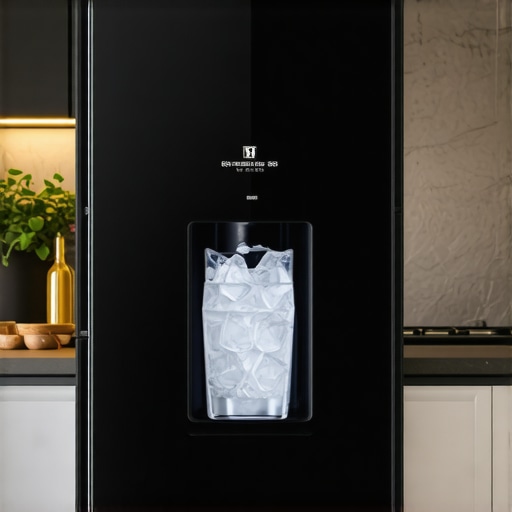 Smart Refrigerator with Water and Ice Features A sleek modern smart fridge equipped with water and ice dispenser in a modern kitchen