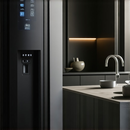 Modern smart refrigerator showcasing water and ice dispenser in a stylish kitchen