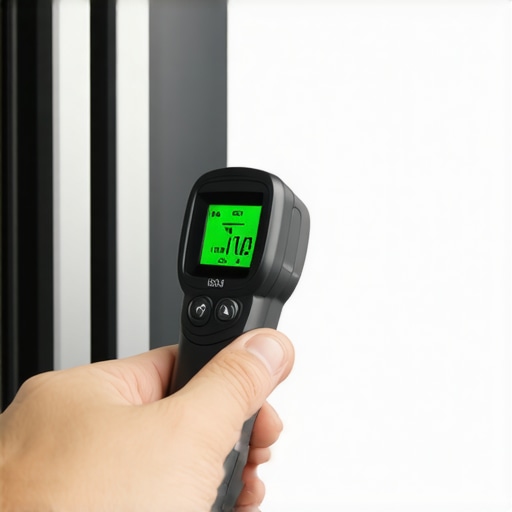 Infrared Thermometer for Refrigerator Maintenance Person using infrared thermometer on refrigerator door to check internal temperature.