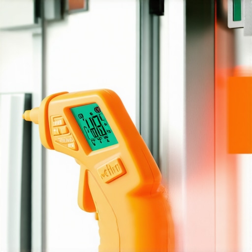 Infrared thermometer for fridge maintenance Person measuring refrigerator temperature with an infrared thermometer