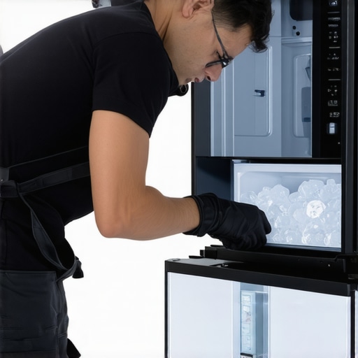 Technician cleaning appliance ice dispenser with a brush