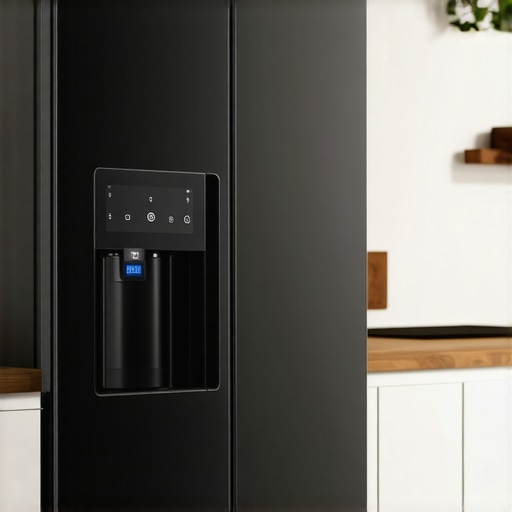 High-tech French door fridge with twin ice makers in a sleek kitchen setting