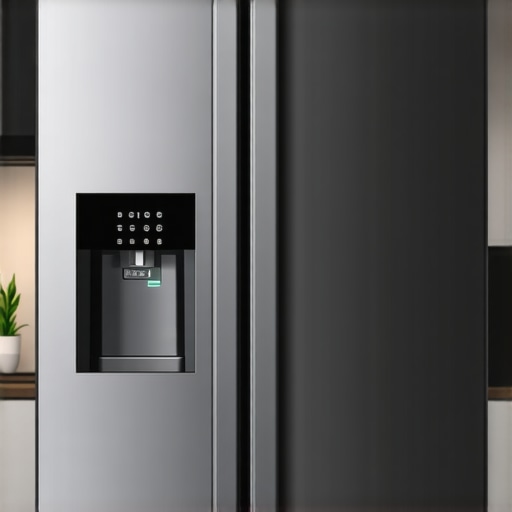 Close-up view of a high-tech fridge with water and ice features