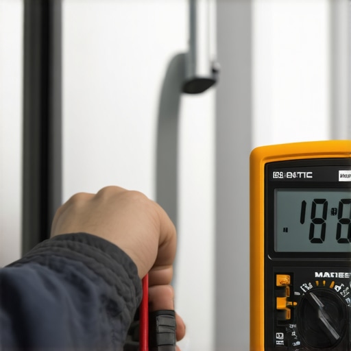 Person testing fridge water inlet with multimeter to check electrical components