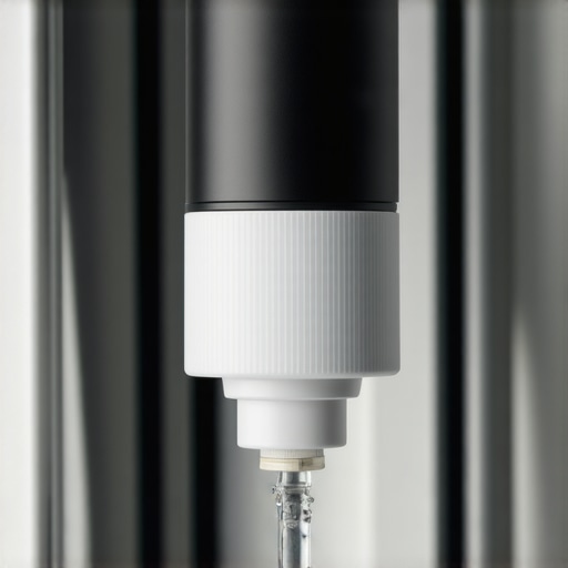 Close-up of the water inlet valve on a modern refrigerator, showing water flow for ice maker