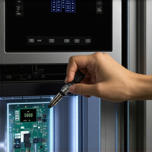 Inspecting a smart refrigerator with an endoscope Technician using an endoscope on a modern smart fridge's internal components