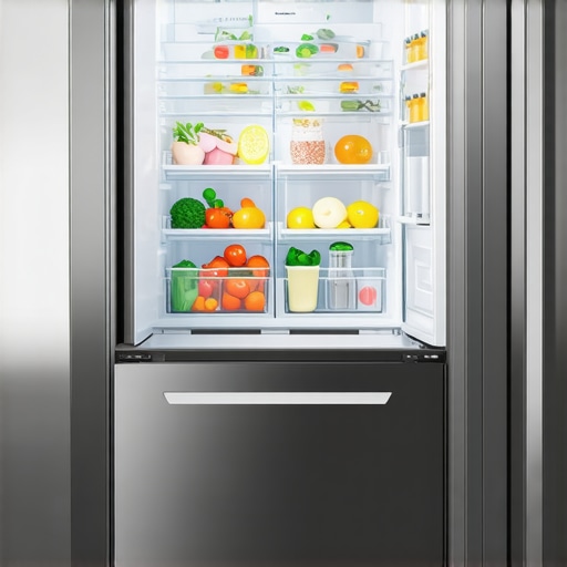 A stylish French door refrigerator with dual ice makers and organized interior shelves.