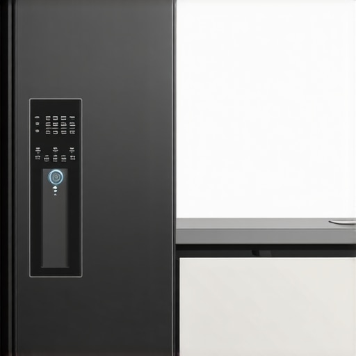 Smart French Door Refrigerator Close-up of a high-tech French door refrigerator with digital controls.