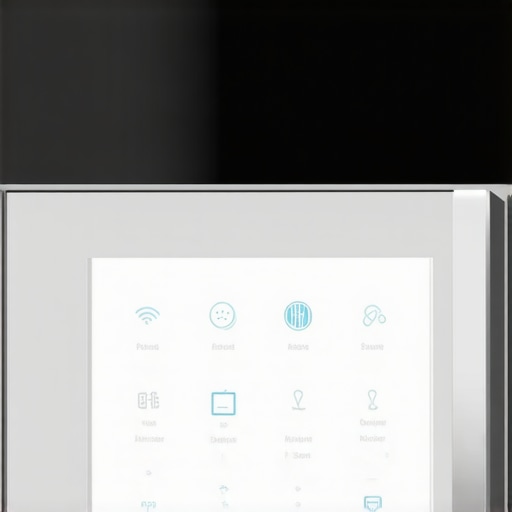 A modern smart fridge with a touchscreen showing network connectivity options.