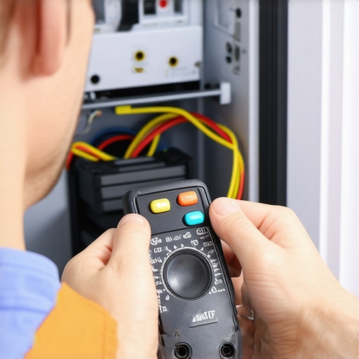 Using a Multimeter for Maintenance Technician measuring the electrical voltage of a smart refrigerator with a multimeter